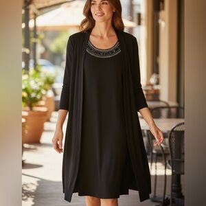 New Haani Black embellished neckline dress with attached long topper size 1X